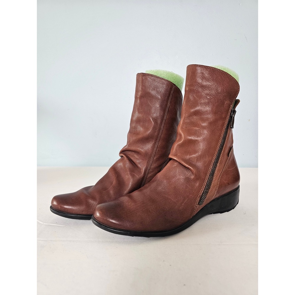 Eurocomfort Mephisto Leather Slouch Ankle Boots Womens 8.5 Brown Air-Jet Wedge